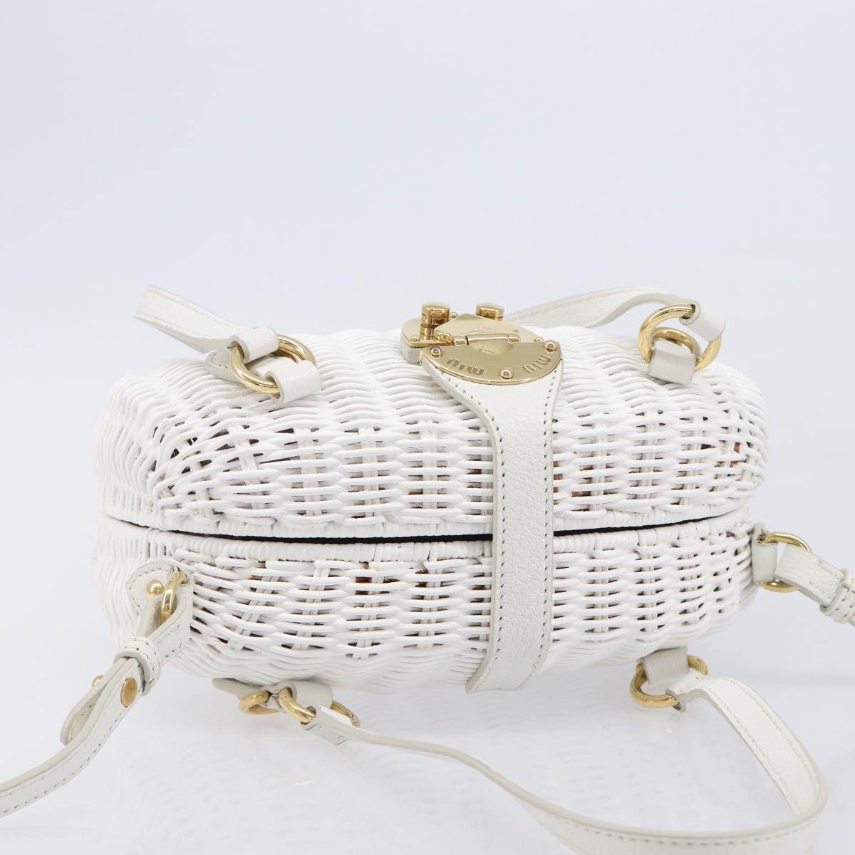 Miu Miu Wicker Hand Bag Raffia 2way White Gold Tone Auth ka6703M