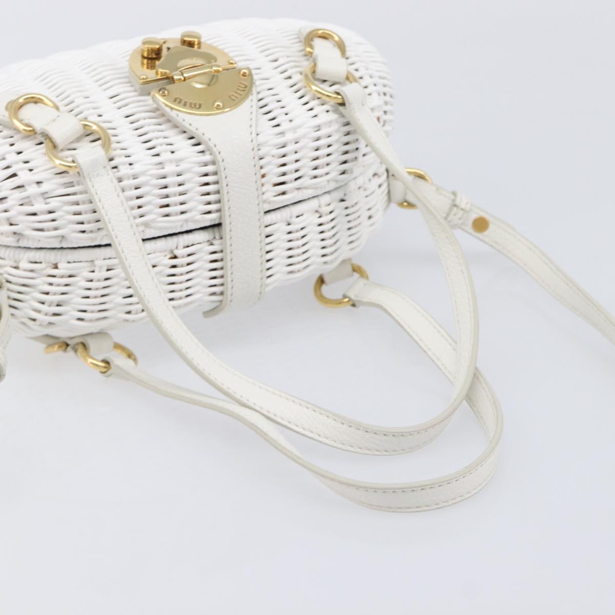 Miu Miu Wicker Hand Bag Raffia 2way White Gold Tone Auth ka6703M