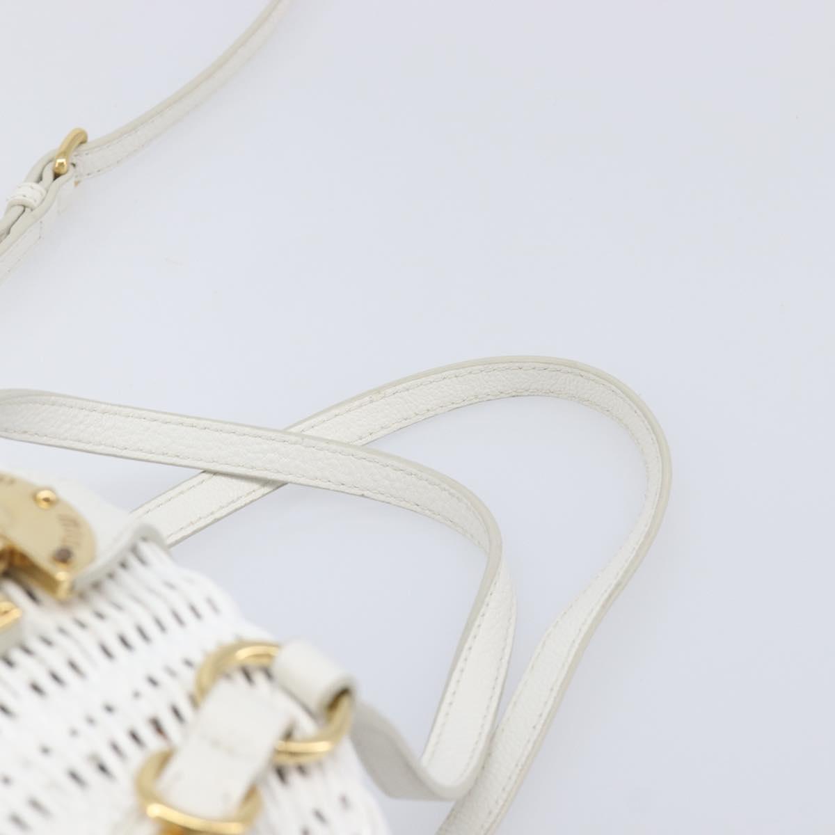 Miu Miu Wicker Hand Bag Raffia 2way White Gold Tone Auth ka6703M