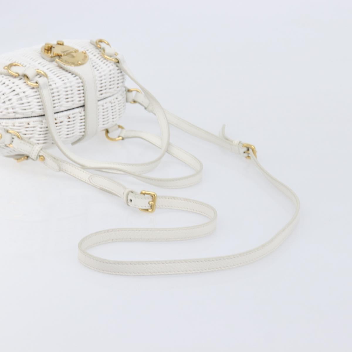 Miu Miu Wicker Hand Bag Raffia 2way White Gold Tone Auth ka6703M
