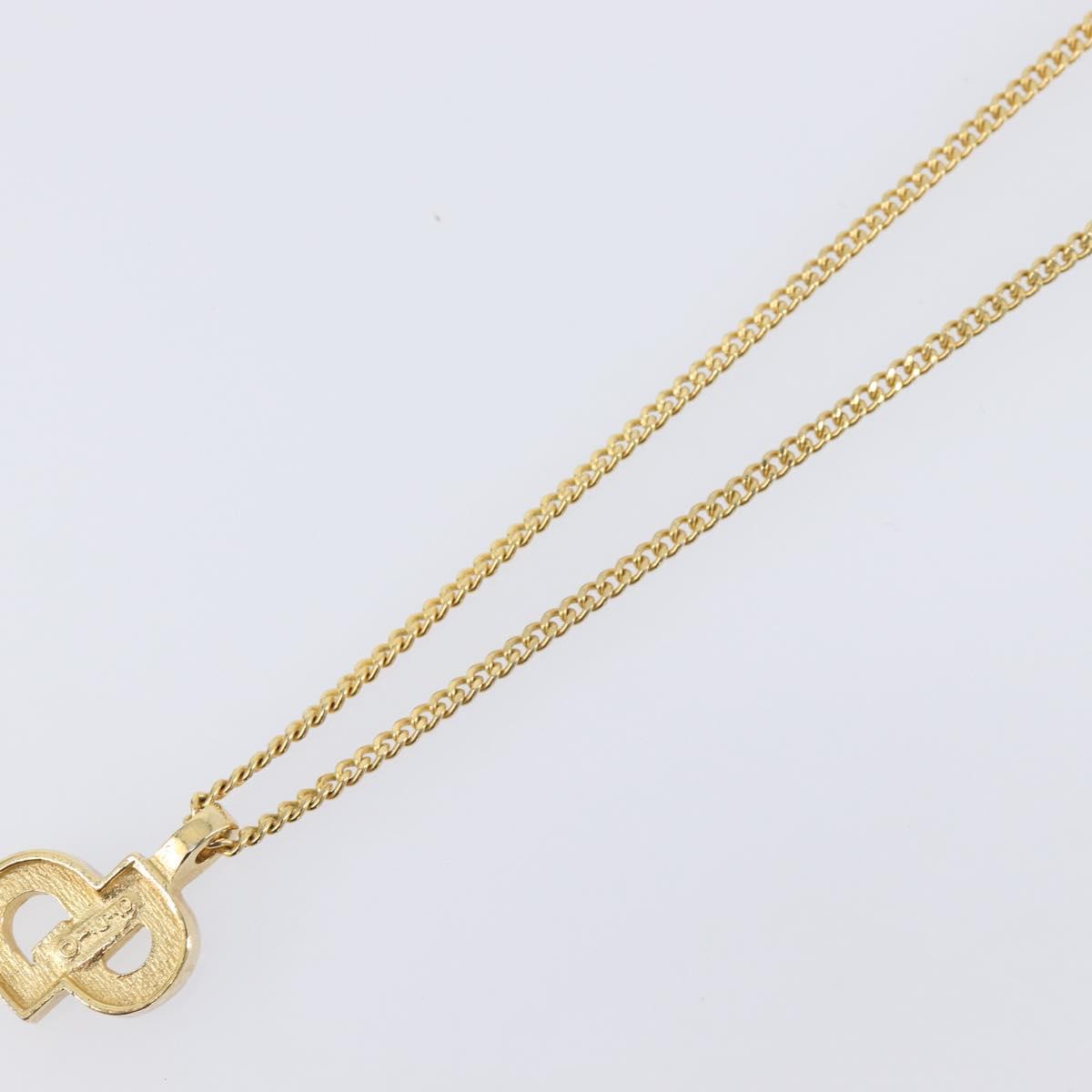 Christian Dior Rhinestone Necklace Metal Gold Tone Auth ka6710