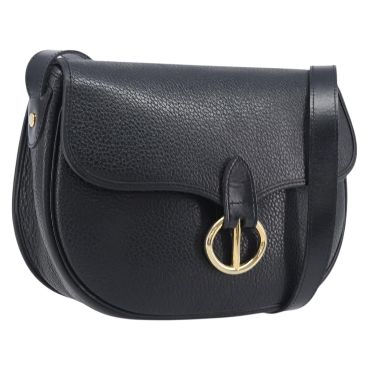 Christian Dior Shoulder Bag Leather Black Gold Tone Auth ka6720
