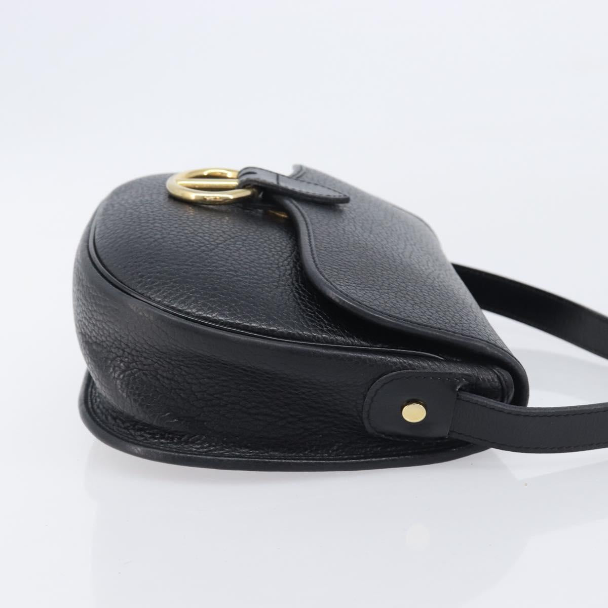Christian Dior Shoulder Bag Leather Black Gold Tone Auth ka6720