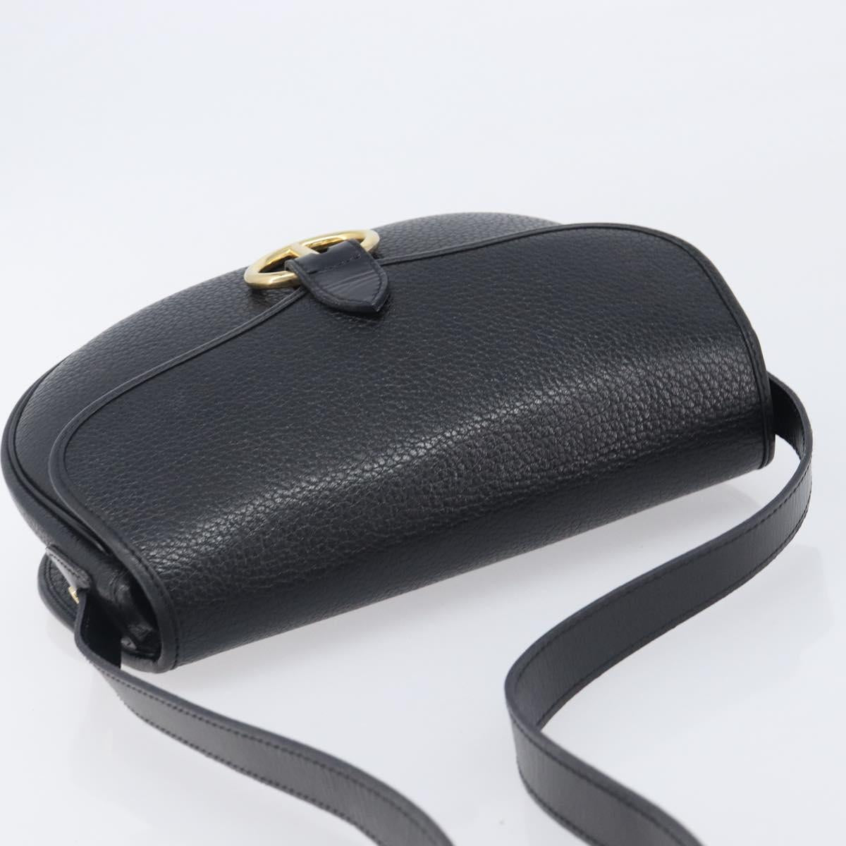 Christian Dior Shoulder Bag Leather Black Gold Tone Auth ka6720