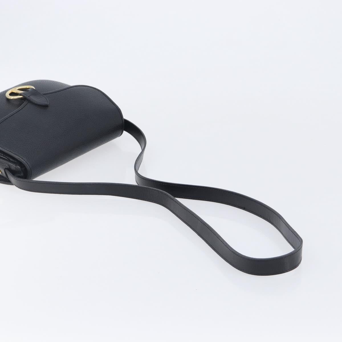 Christian Dior Shoulder Bag Leather Black Gold Tone Auth ka6720