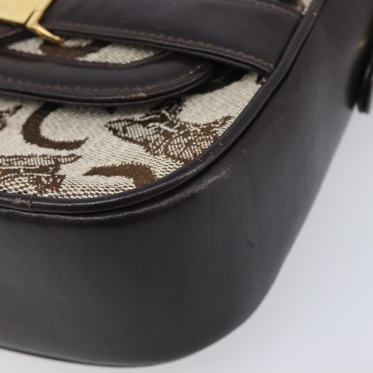 CELINE C Saluki Shoulder Bag Canvas Beige Gold Tone Auth ka6722