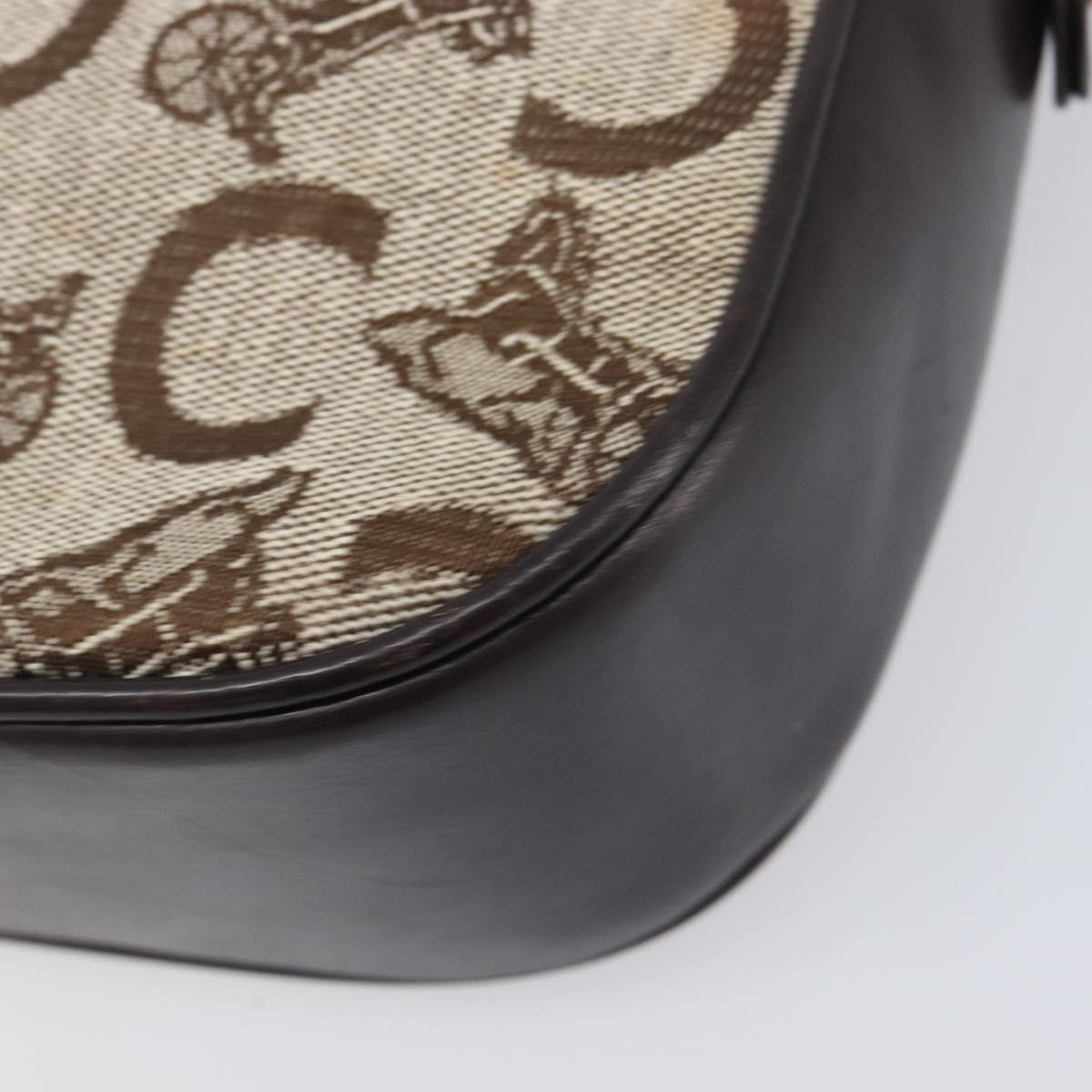 CELINE C Saluki Shoulder Bag Canvas Beige Gold Tone Auth ka6722