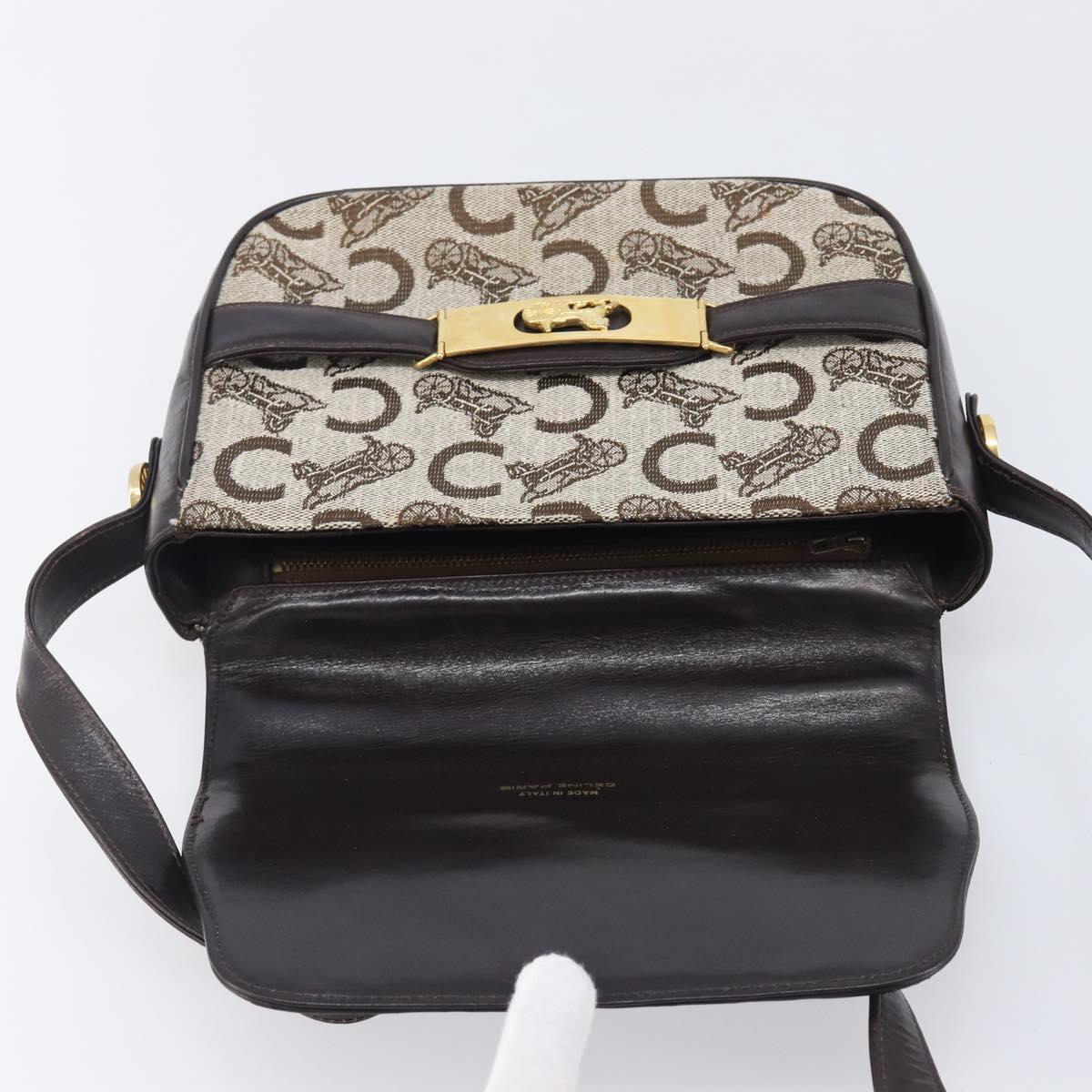 CELINE C Saluki Shoulder Bag Canvas Beige Gold Tone Auth ka6722
