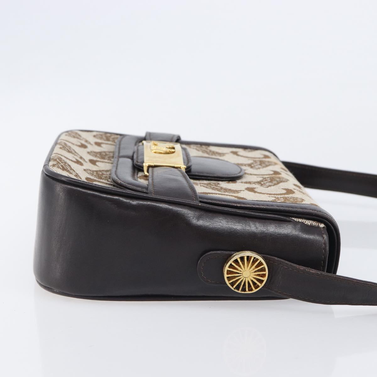 CELINE C Saluki Shoulder Bag Canvas Beige Gold Tone Auth ka6722