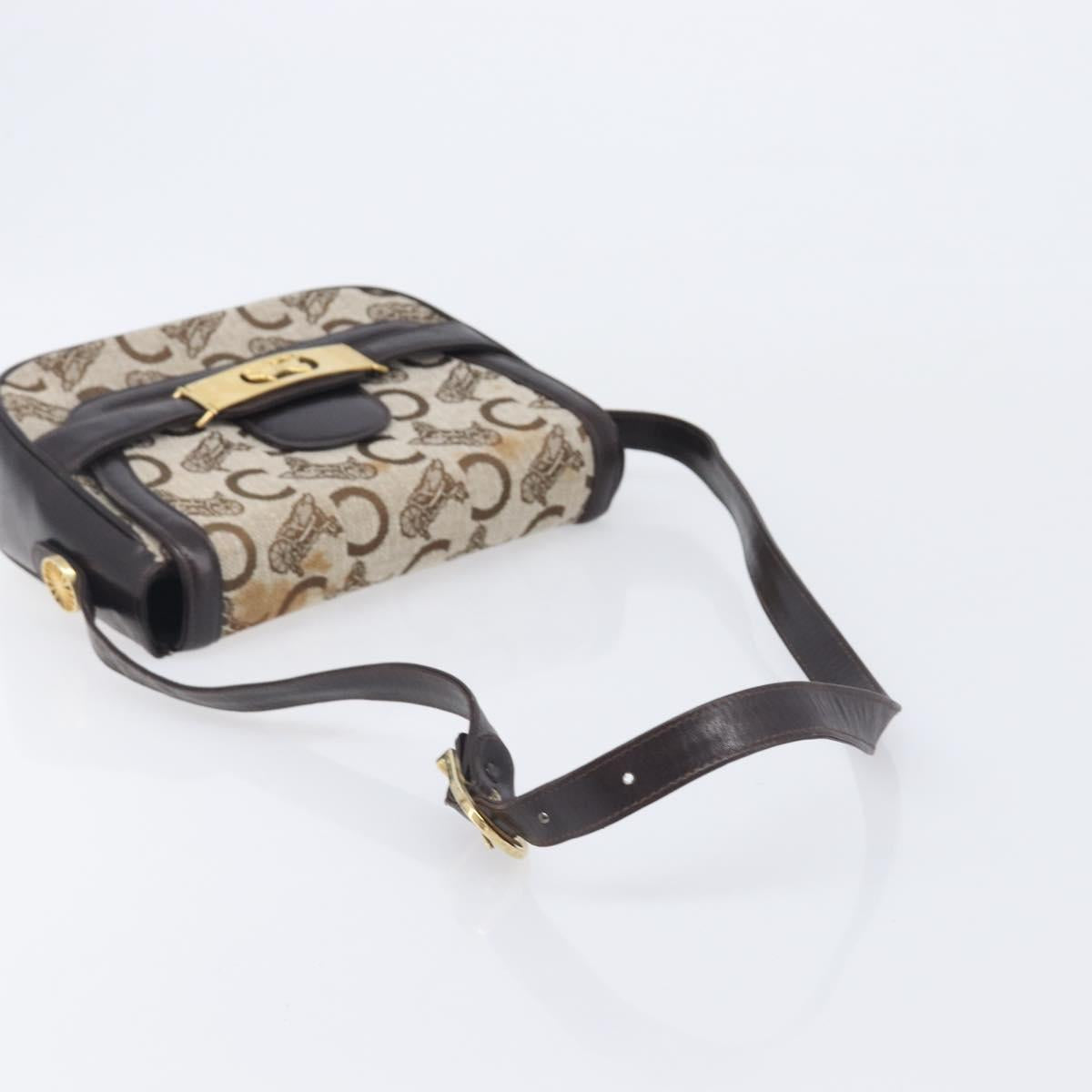 CELINE C Saluki Shoulder Bag Canvas Beige Gold Tone Auth ka6722