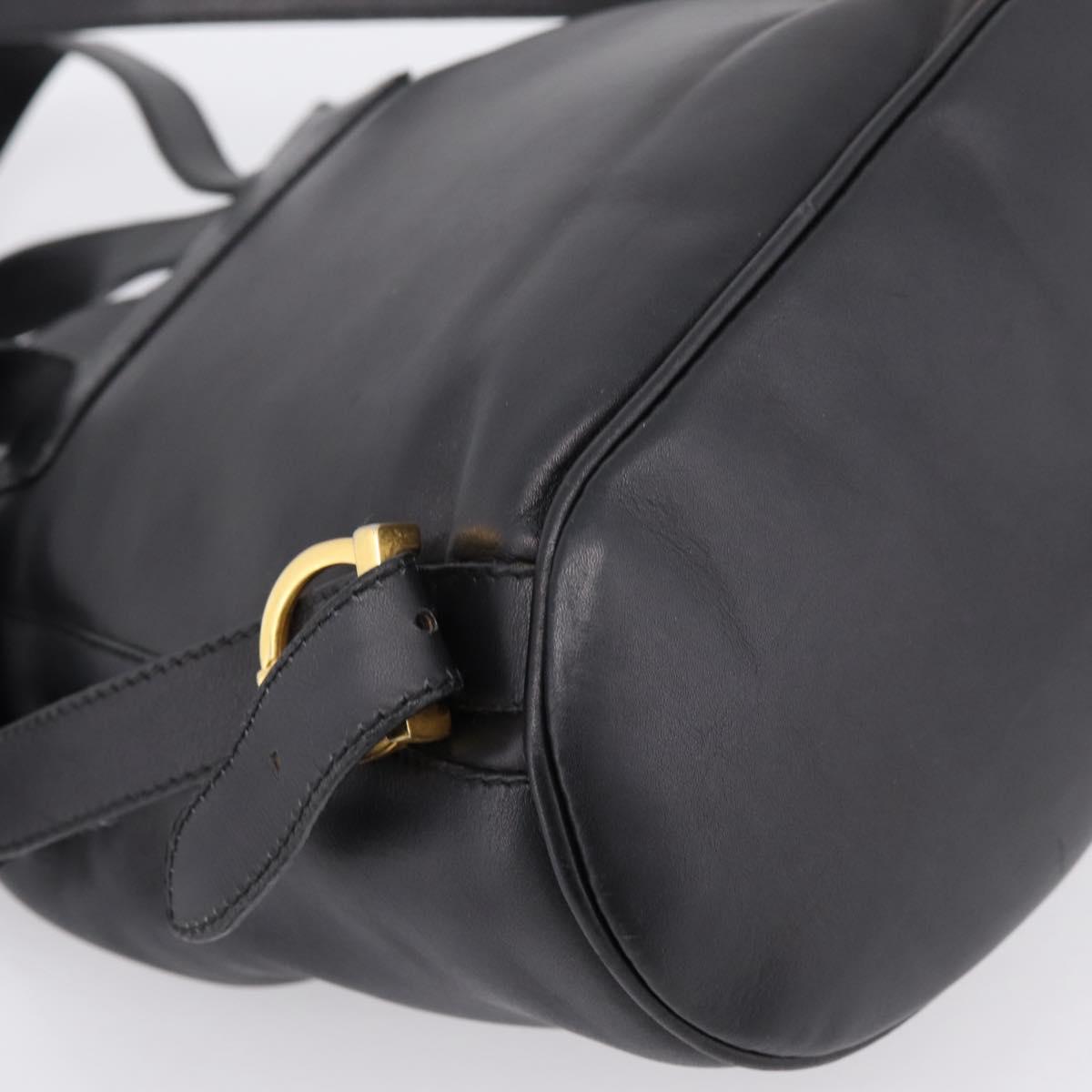 Salvatore Ferragamo Gancini Backpack Leather Black Gold Tone Auth ka6723
