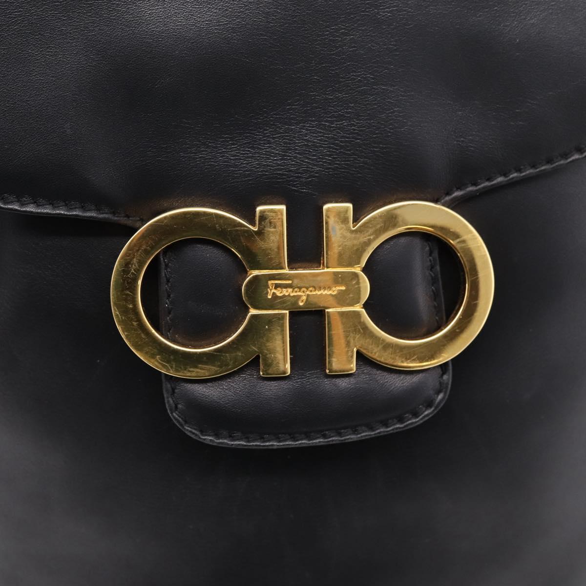 Salvatore Ferragamo Gancini Backpack Leather Black Gold Tone Auth ka6723