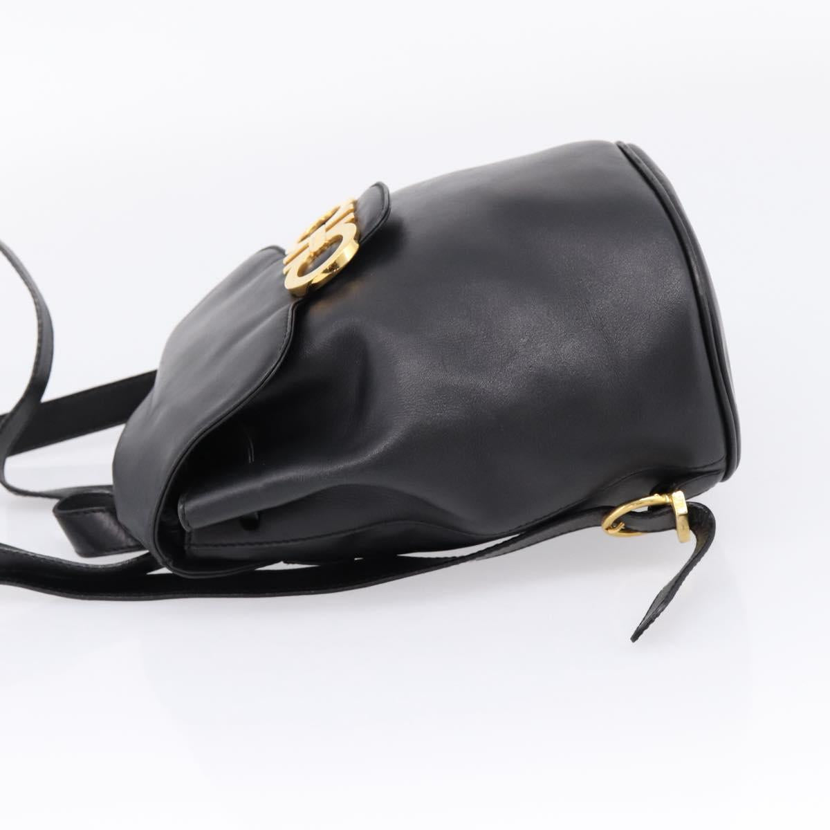 Salvatore Ferragamo Gancini Backpack Leather Black Gold Tone Auth ka6723