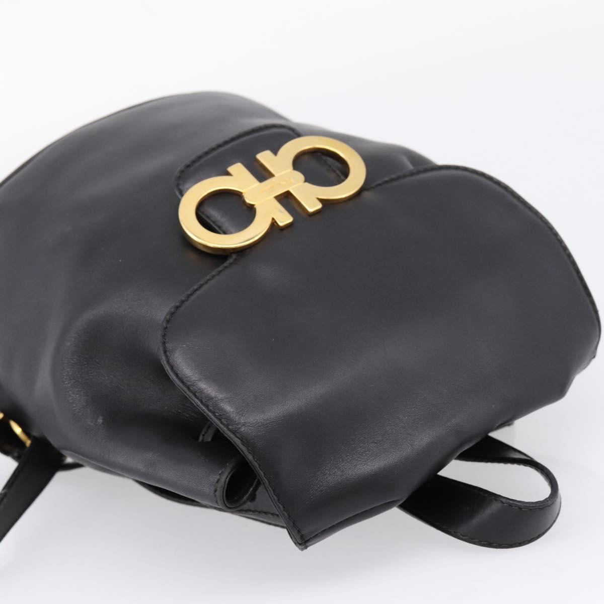 Salvatore Ferragamo Gancini Backpack Leather Black Gold Tone Auth ka6723
