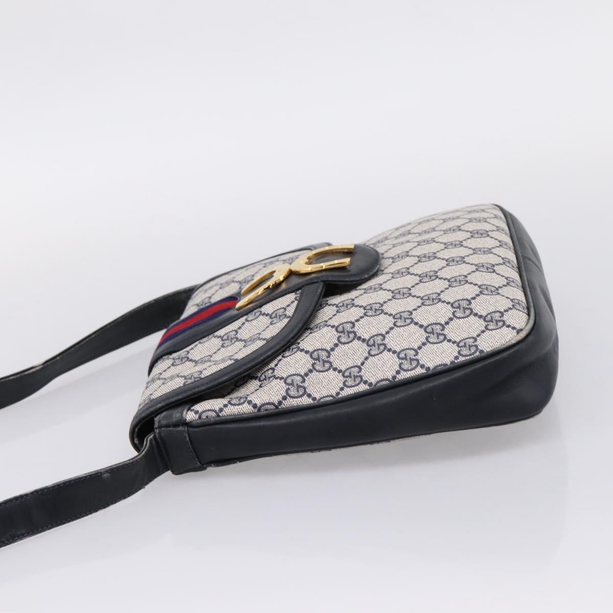 GUCCI GG Supreme Sherry Line Shoulder Bag PVC Navy Gold 30 001 1915 Auth ka6725
