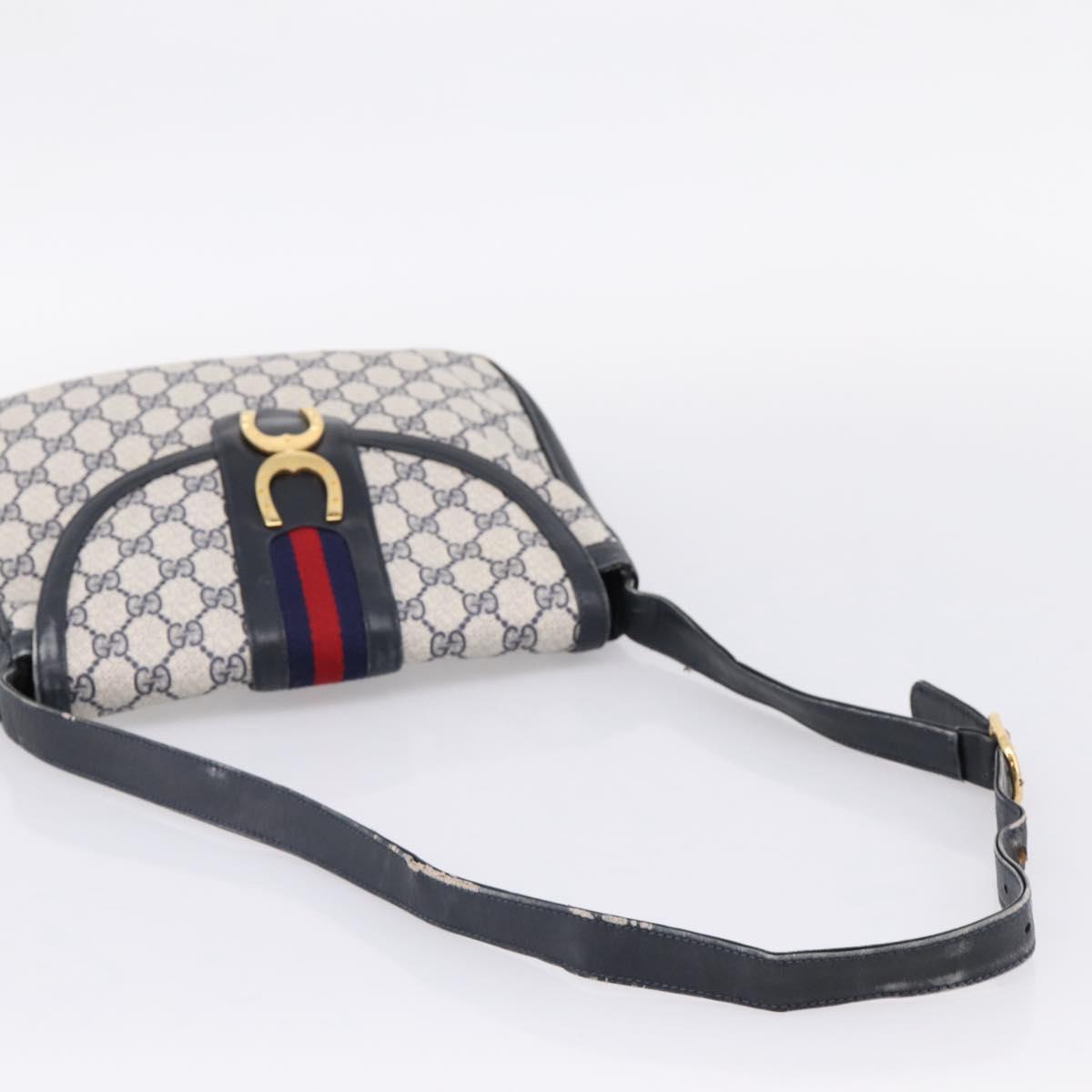 GUCCI GG Supreme Sherry Line Shoulder Bag PVC Navy Gold 30 001 1915 Auth ka6725