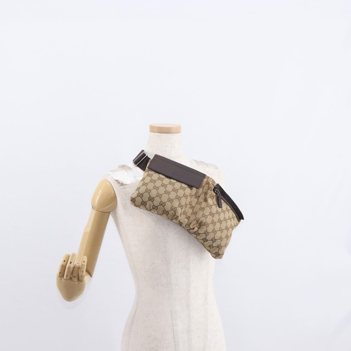 GUCCI GG Canvas Waist Bag Beige Silver 28566 Auth ka673