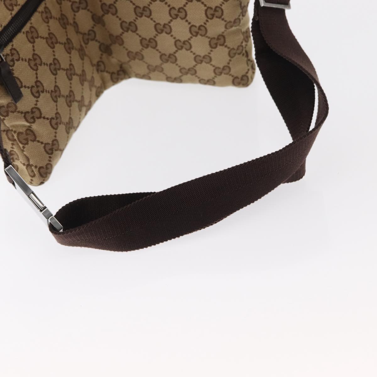 GUCCI GG Canvas Waist Bag Beige Silver 28566 Auth ka673
