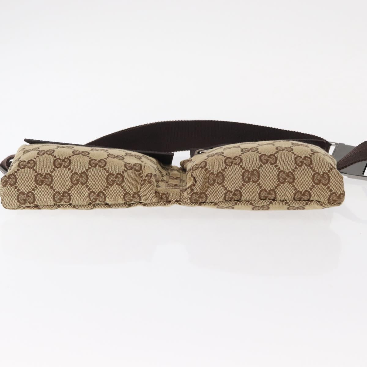 GUCCI GG Canvas Waist Bag Beige Silver 28566 Auth ka673