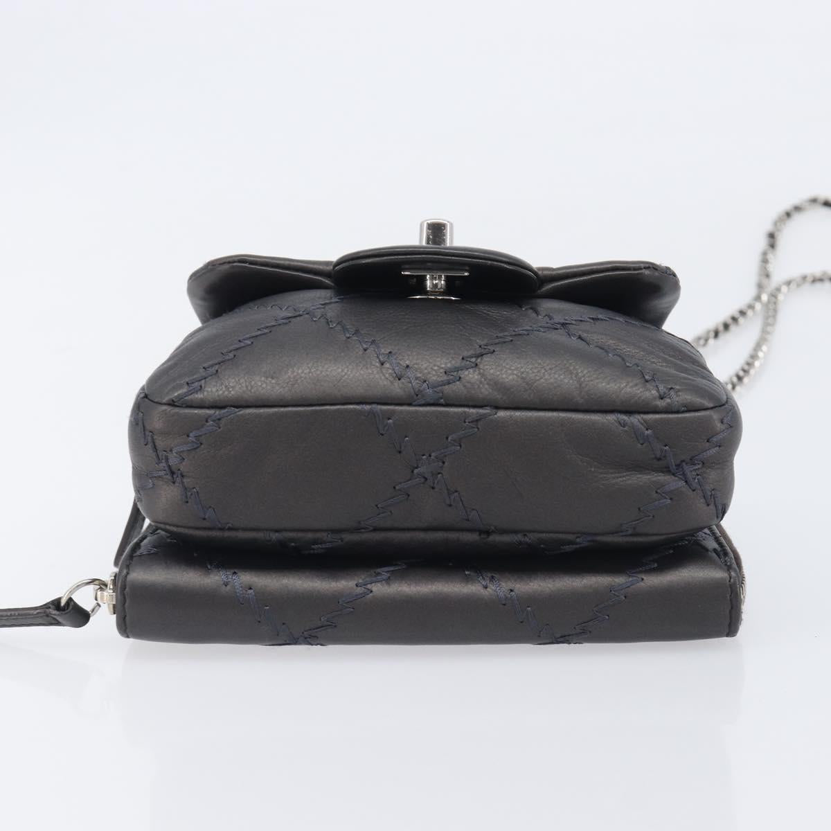 CHANEL Ultra Stitch Chain Shoulder Bag Lamb Skin Gray Silver CC Auth ka6731V