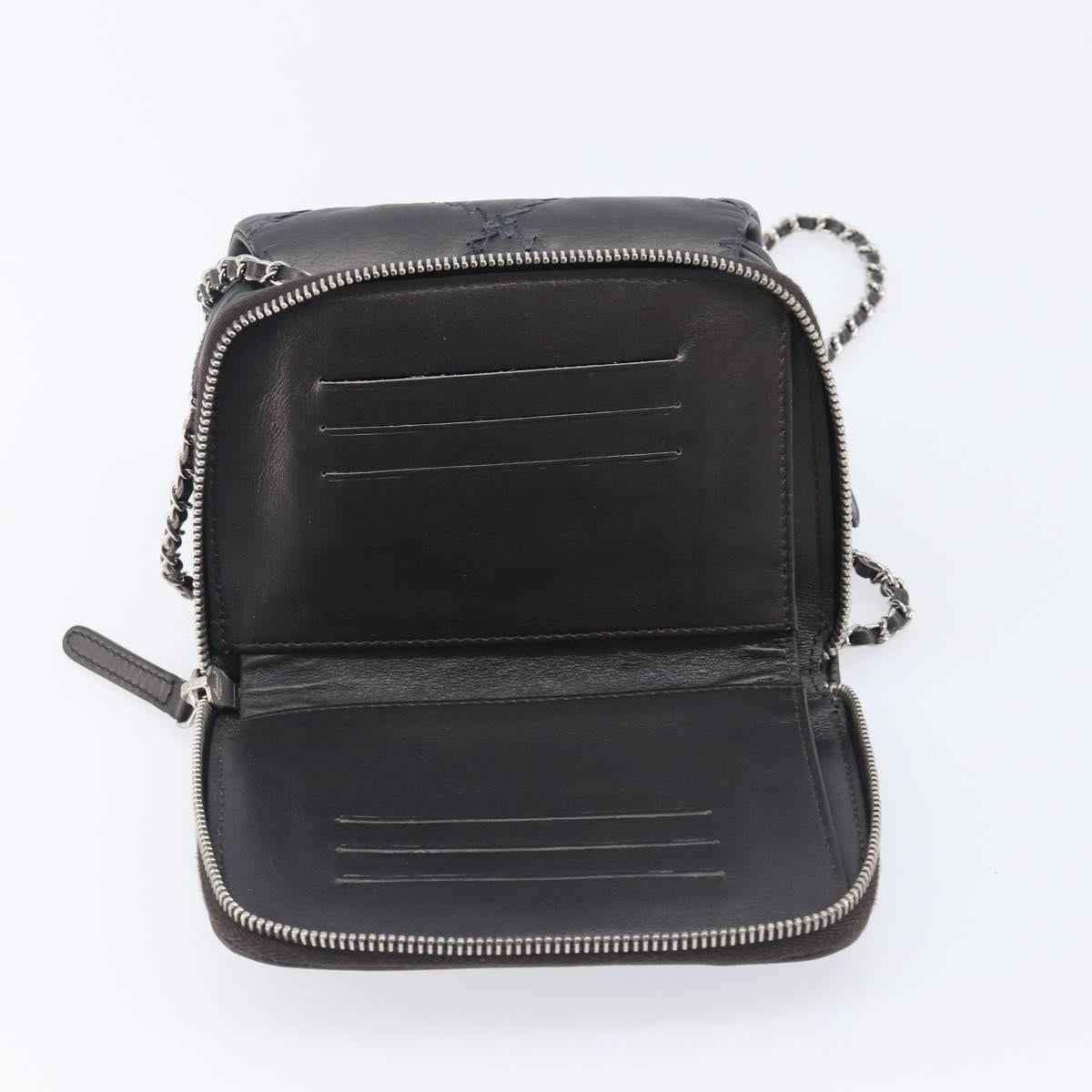 CHANEL Ultra Stitch Chain Shoulder Bag Lamb Skin Gray Silver CC Auth ka6731V