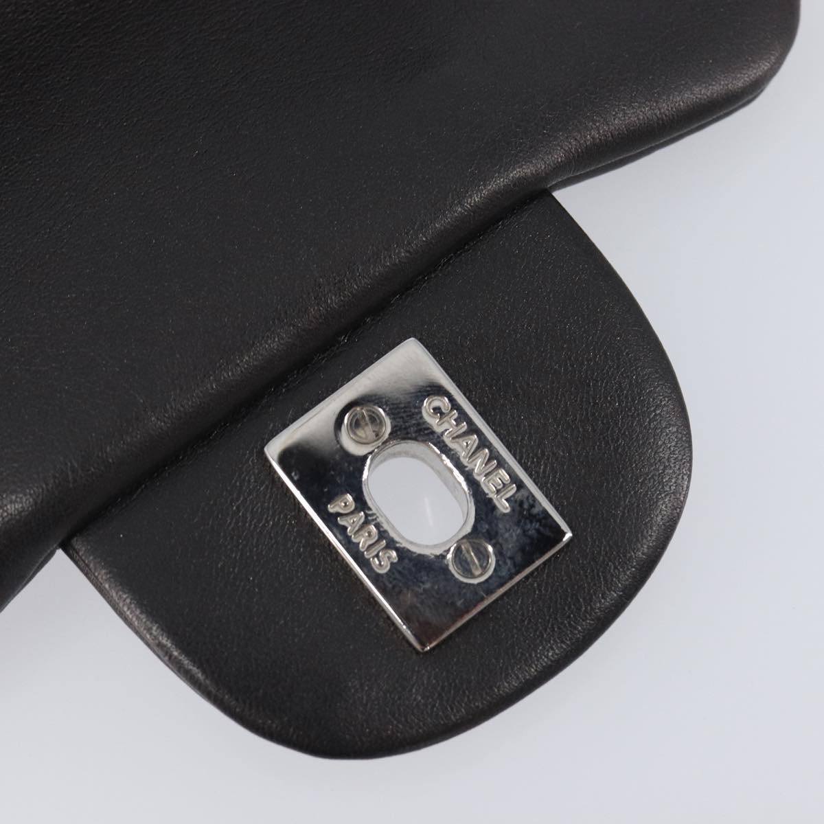 CHANEL Ultra Stitch Chain Shoulder Bag Lamb Skin Gray Silver CC Auth ka6731V