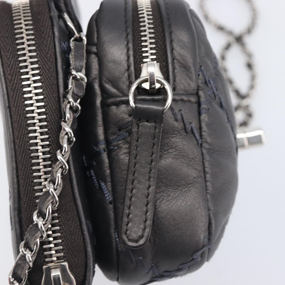 CHANEL Ultra Stitch Chain Shoulder Bag Lamb Skin Gray Silver CC Auth ka6731V