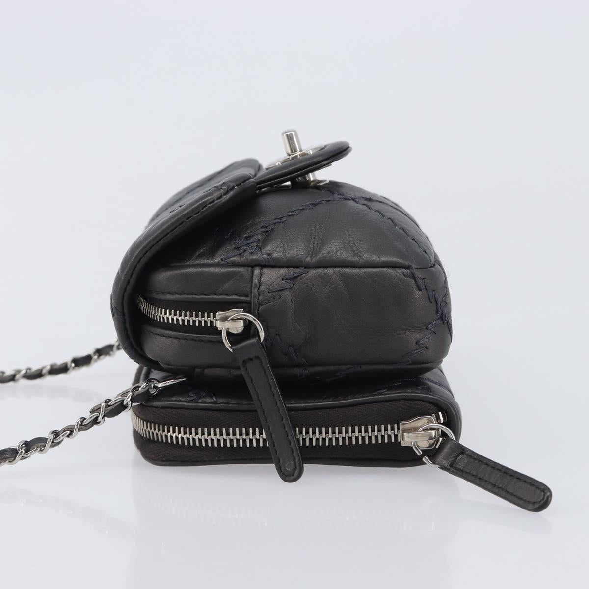 CHANEL Ultra Stitch Chain Shoulder Bag Lamb Skin Gray Silver CC Auth ka6731V