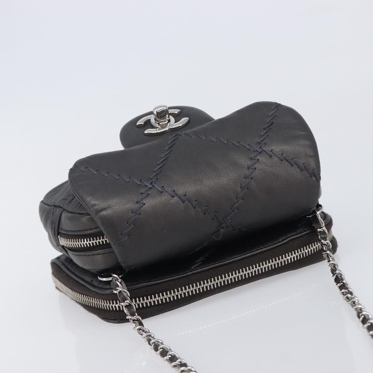 CHANEL Ultra Stitch Chain Shoulder Bag Lamb Skin Gray Silver CC Auth ka6731V
