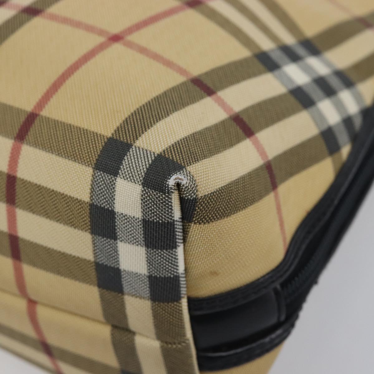 BURBERRY Nova Check Hand Bag PVC Leather Beige Silver Auth ka6732A