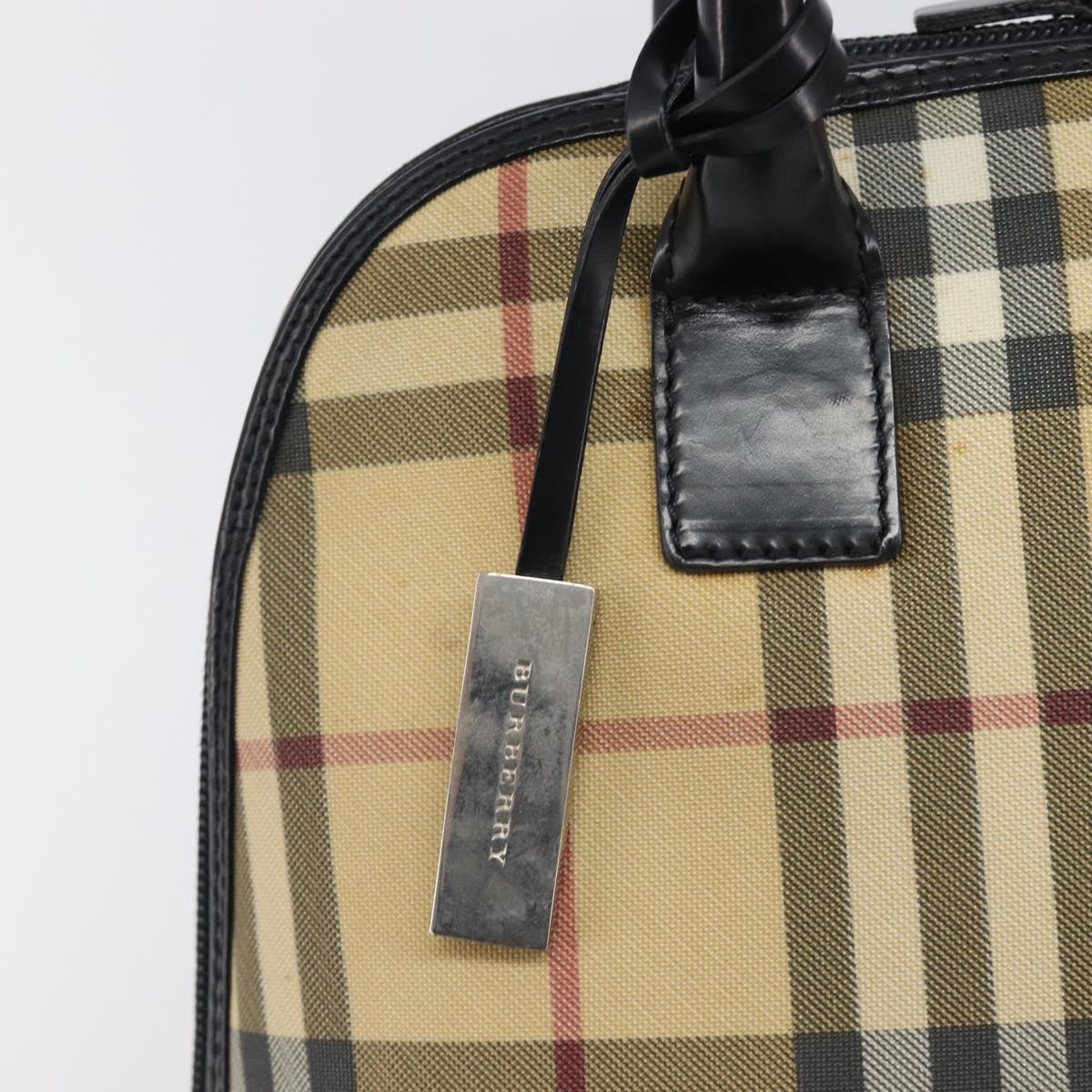 BURBERRY Nova Check Hand Bag PVC Leather Beige Silver Auth ka6732A