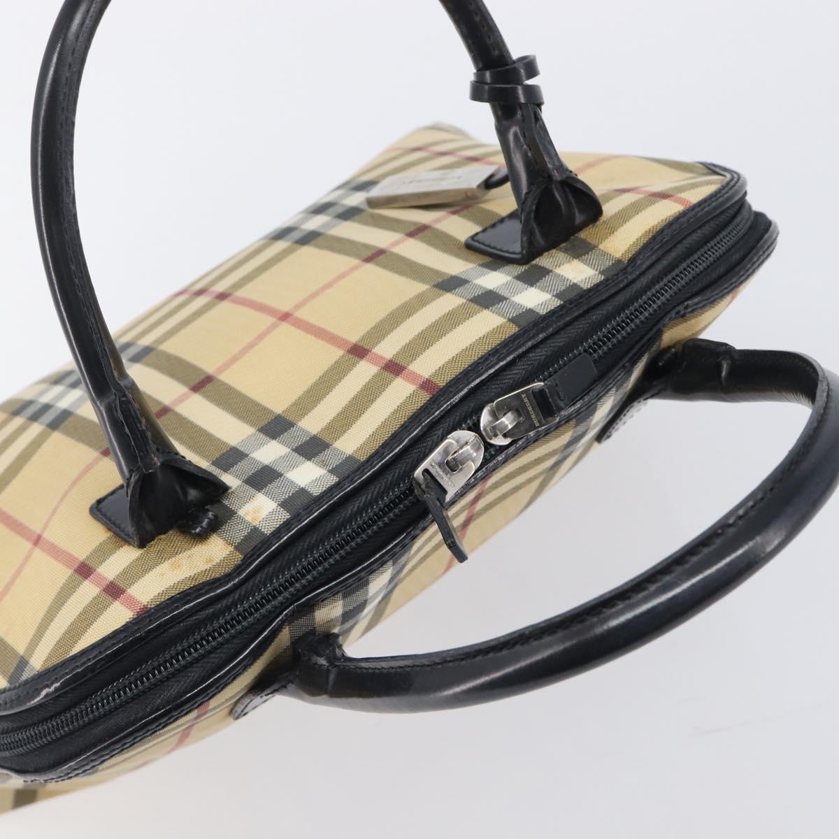 BURBERRY Nova Check Hand Bag PVC Leather Beige Silver Auth ka6732A