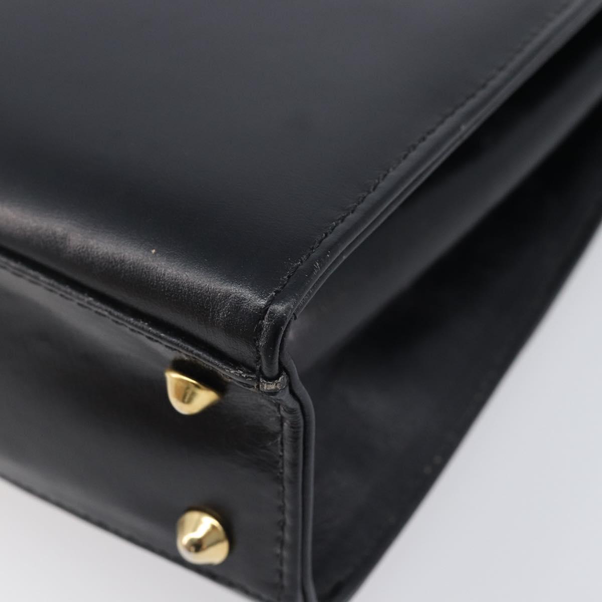 Burberrys Hand Bag Leather Black Gold Tone Auth ka6735