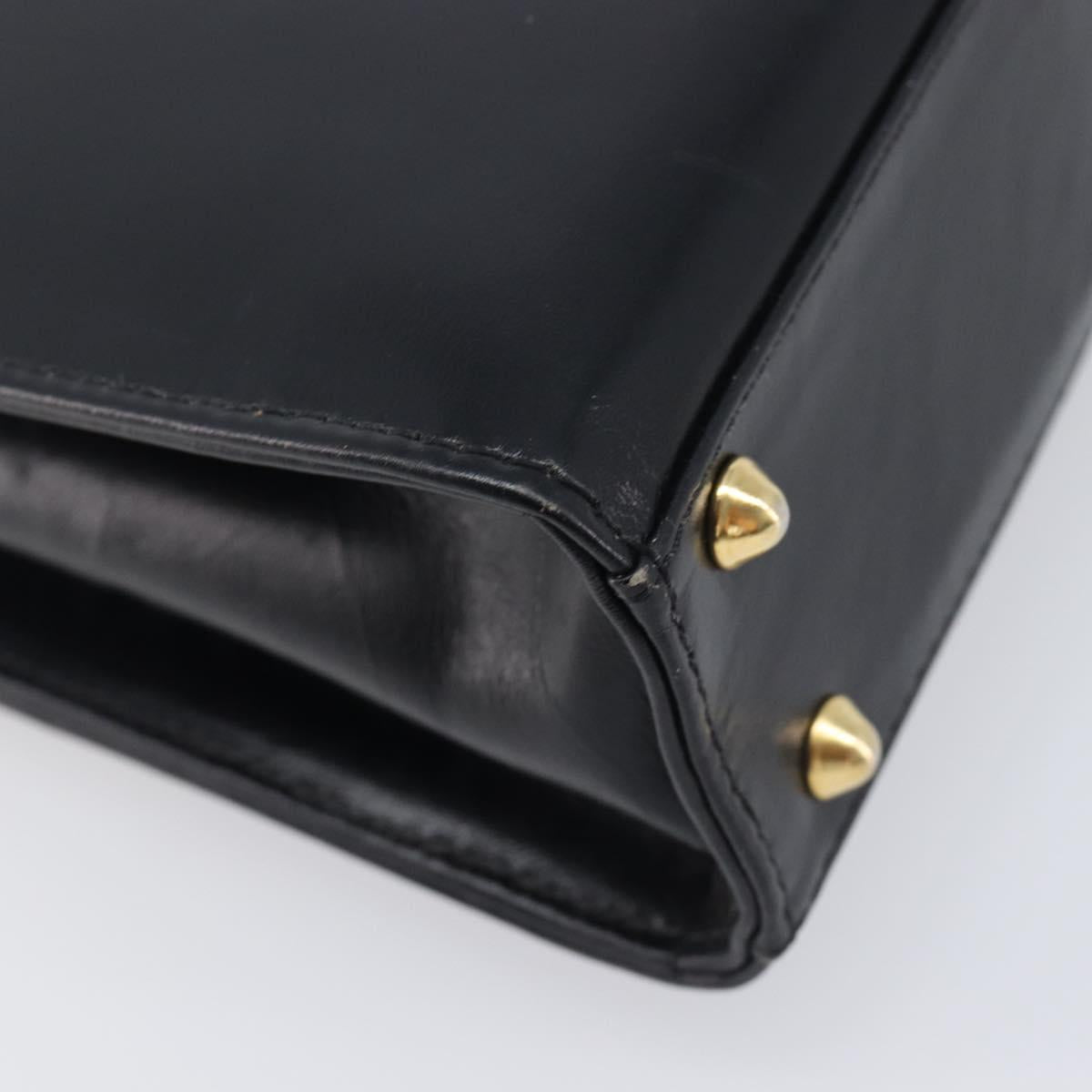 Burberrys Hand Bag Leather Black Gold Tone Auth ka6735