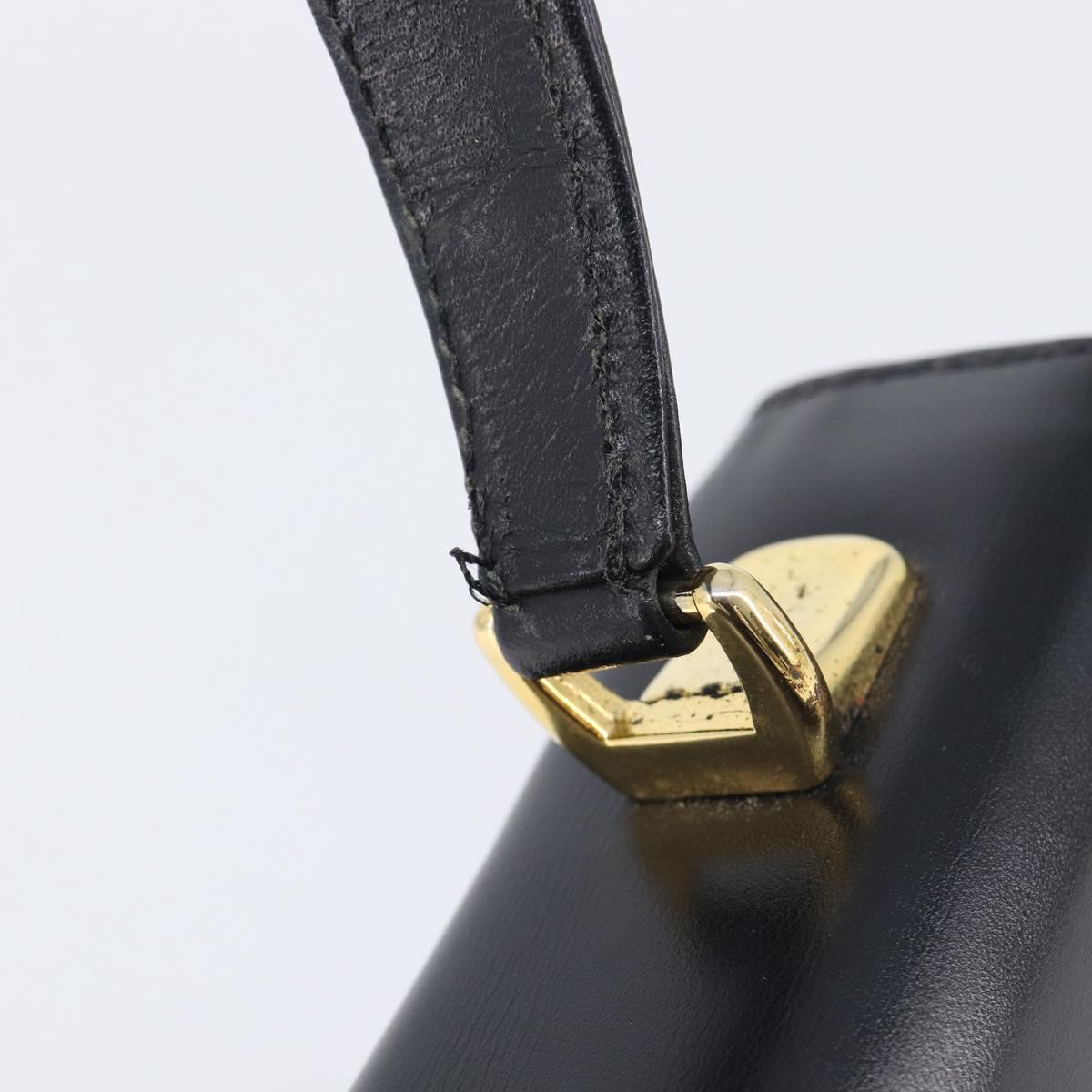 Burberrys Hand Bag Leather Black Gold Tone Auth ka6735