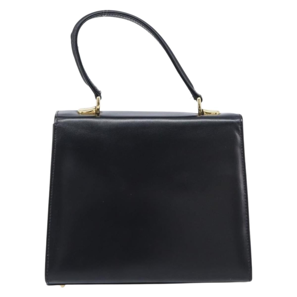 Burberrys Hand Bag Leather Black Gold Tone Auth ka6735