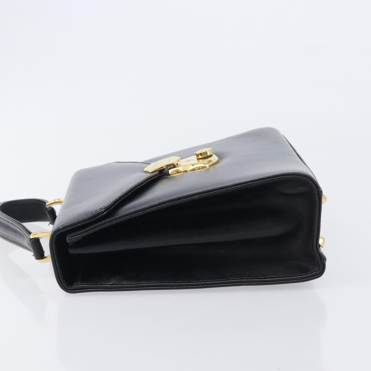 Burberrys Hand Bag Leather Black Gold Tone Auth ka6735