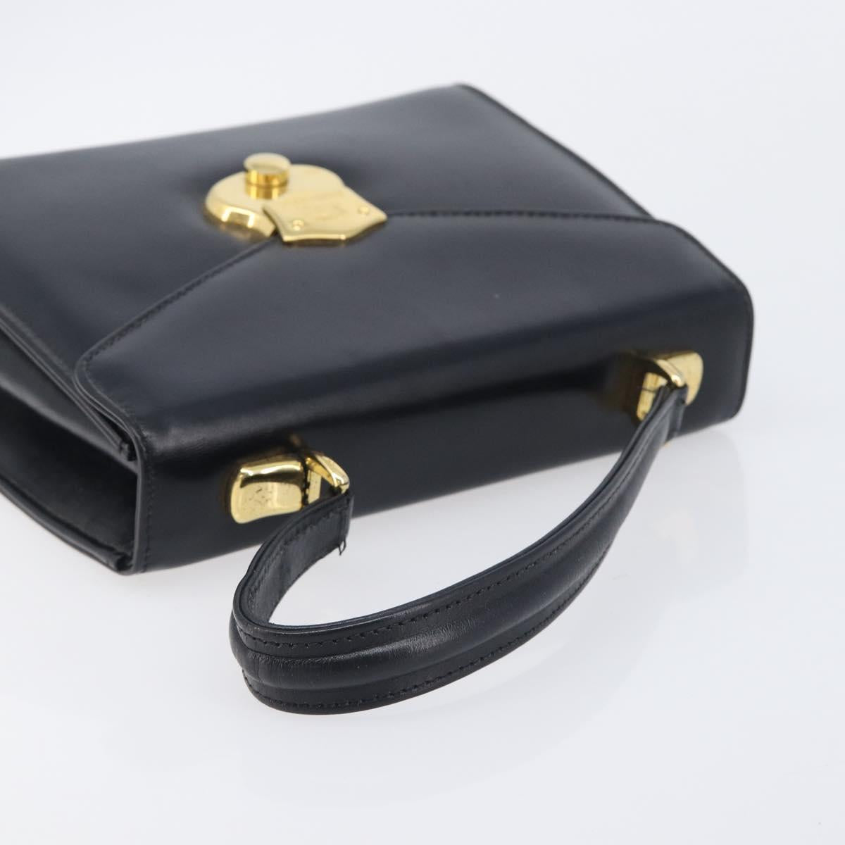 Burberrys Hand Bag Leather Black Gold Tone Auth ka6735