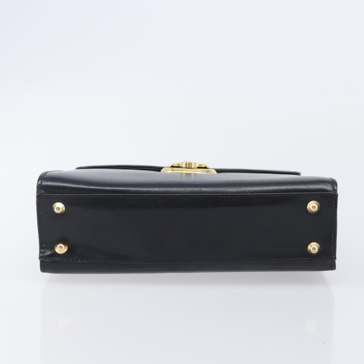 Burberrys Hand Bag Leather Black Gold Tone Auth ka6735
