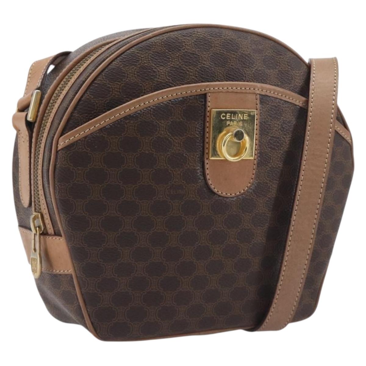 CELINE Macadam Shoulder Bag PVC Brown Gold Tone Auth ka6736A