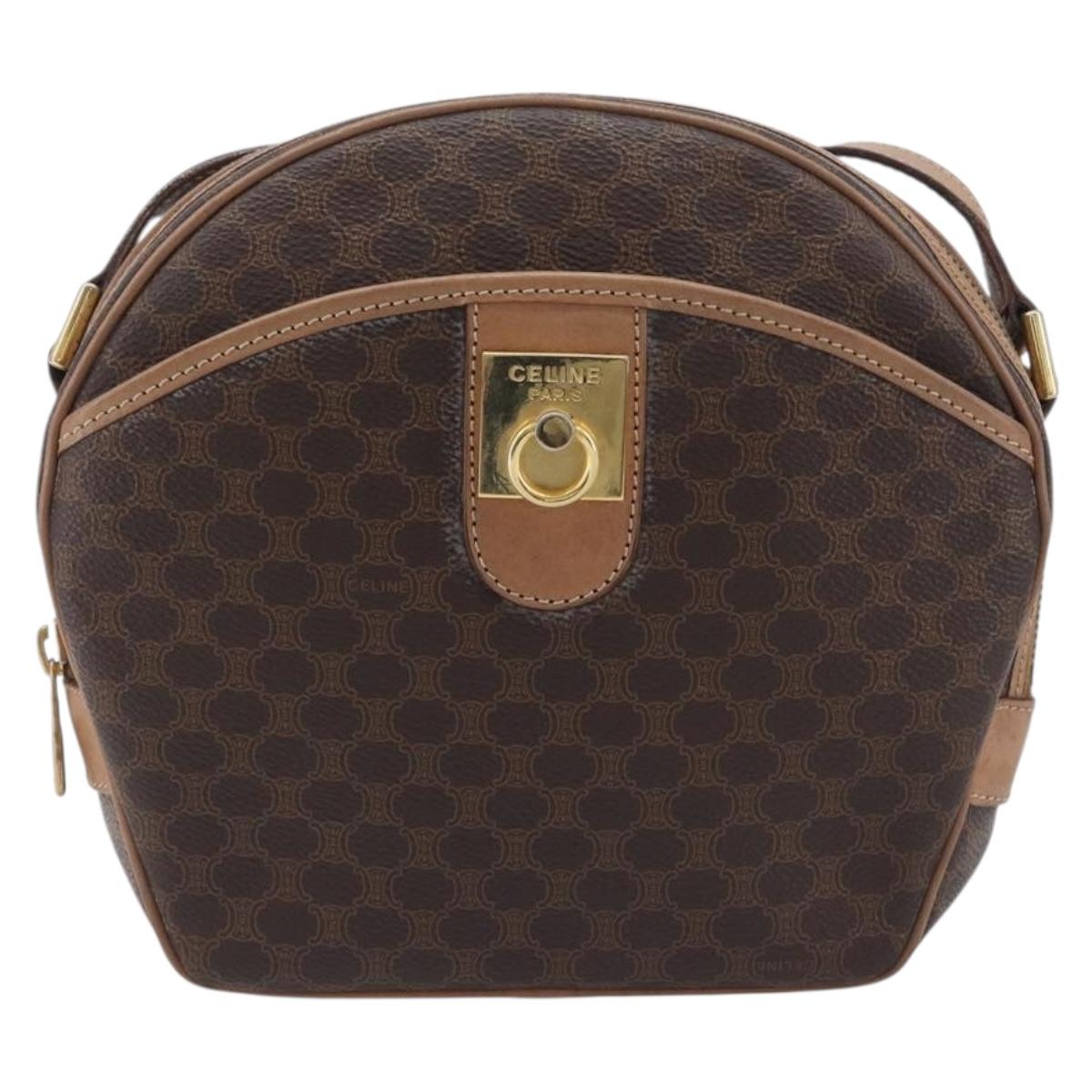 CELINE Macadam Shoulder Bag PVC Brown Gold Tone Auth ka6736A