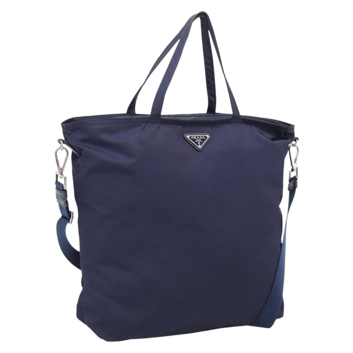PRADA Tote Bag Nylon 2way Navy Silver Auth ka6740A