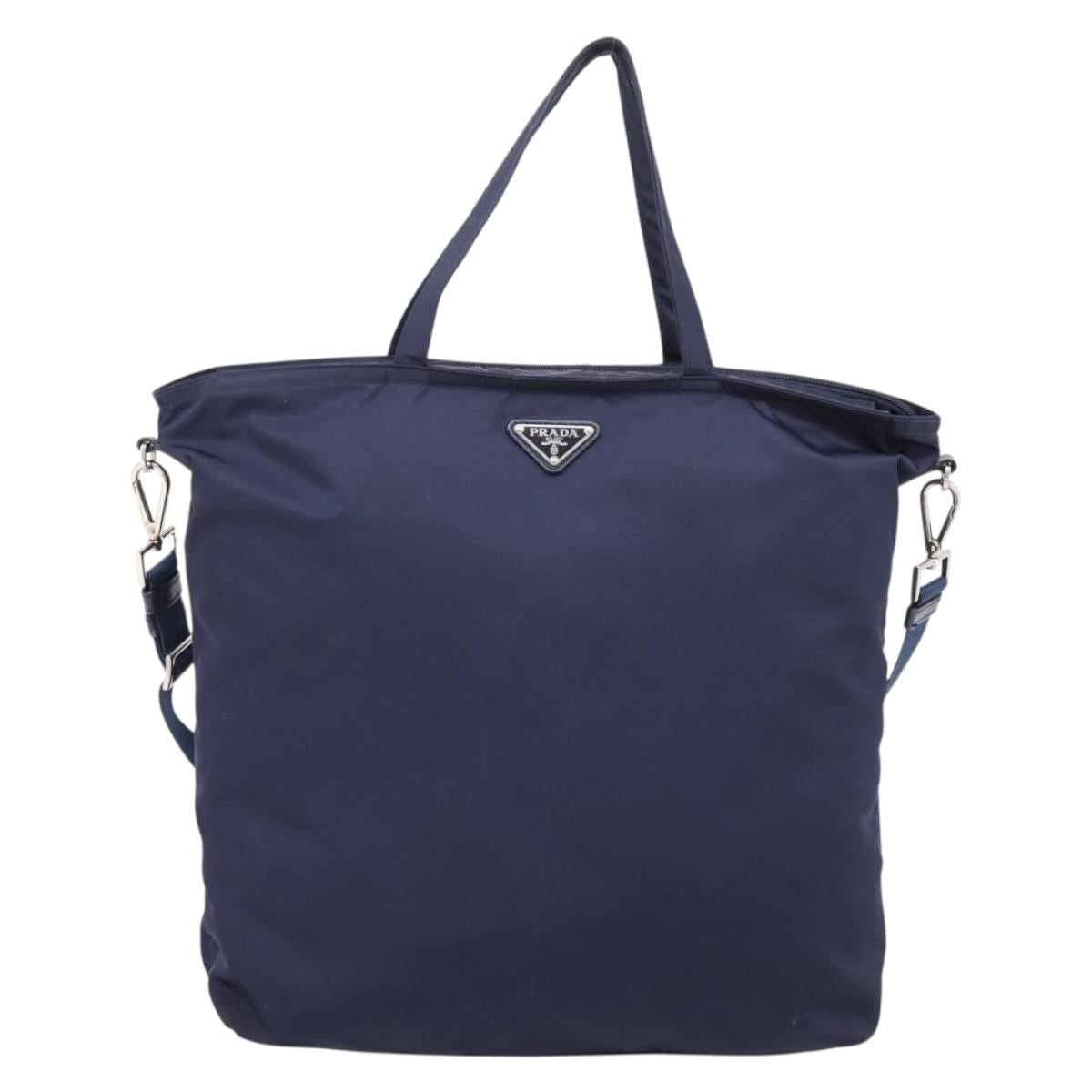 PRADA Tote Bag Nylon 2way Navy Silver Auth ka6740A
