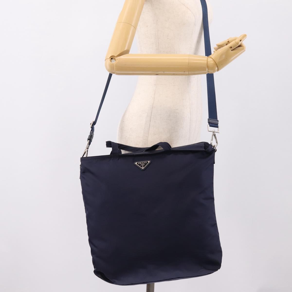 PRADA Tote Bag Nylon 2way Navy Silver Auth ka6740A