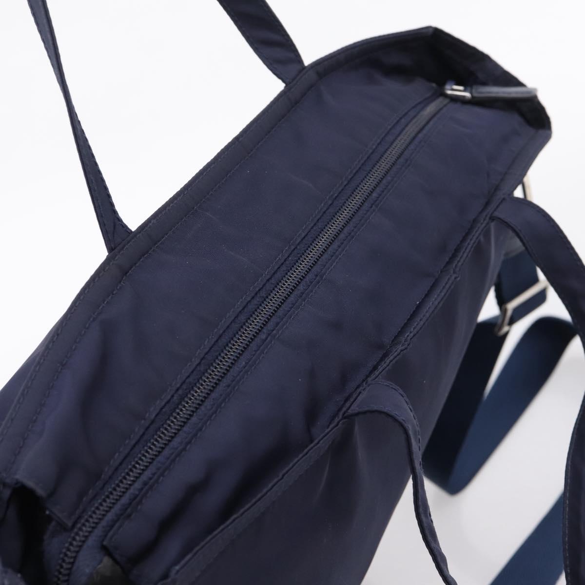 PRADA Tote Bag Nylon 2way Navy Silver Auth ka6740A