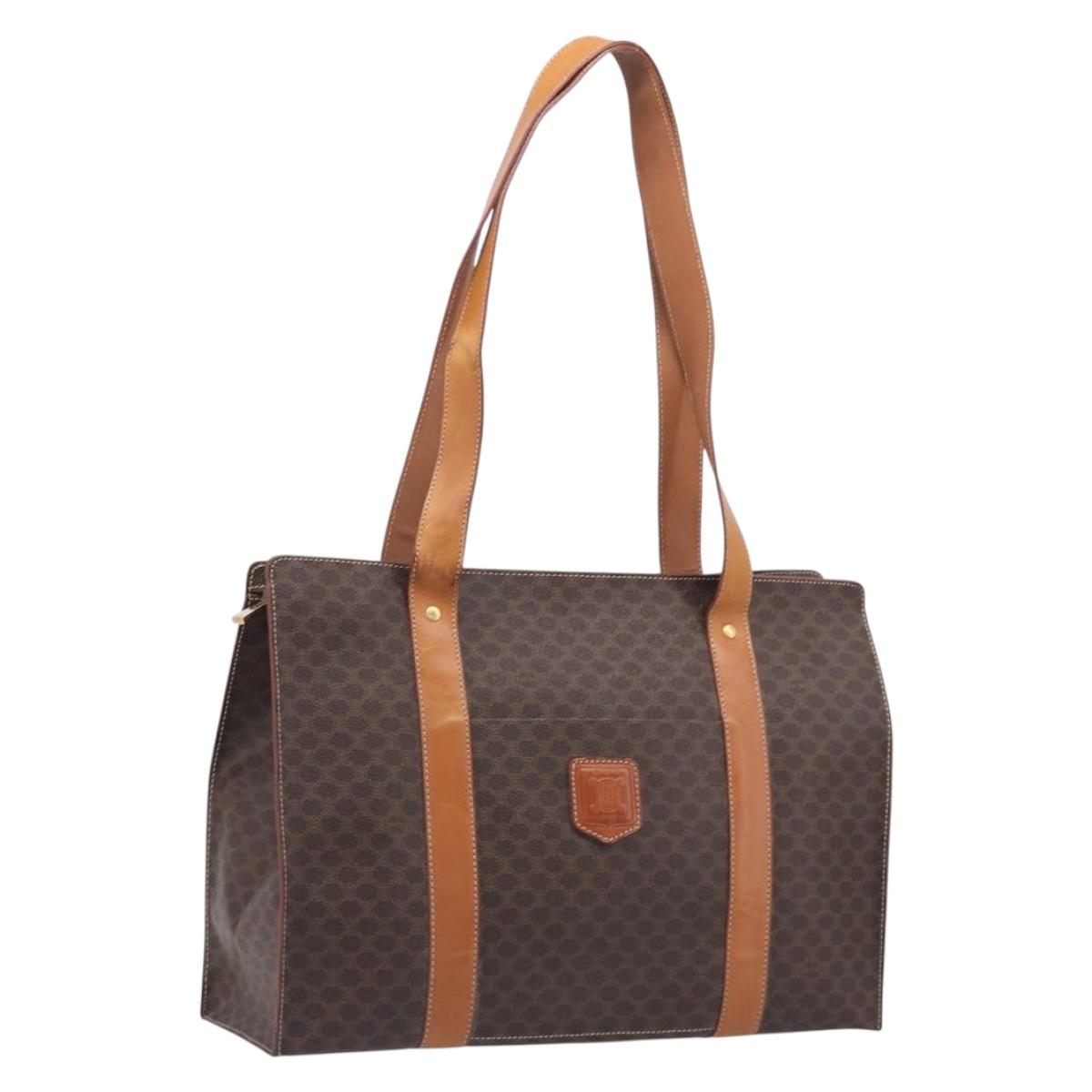 CELINE Macadam Shoulder Bag PVC Brown Gold Tone Auth ka6741