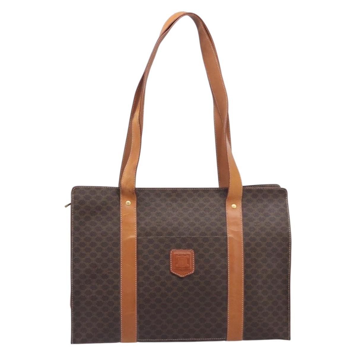 CELINE Macadam Shoulder Bag PVC Brown Gold Tone Auth ka6741