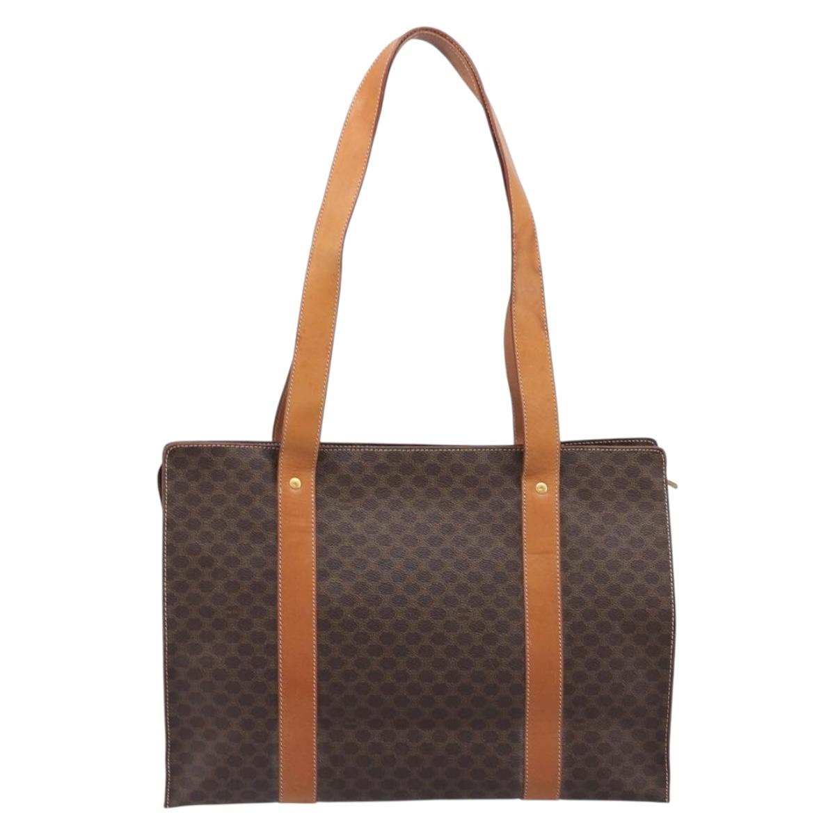 CELINE Macadam Shoulder Bag PVC Brown Gold Tone Auth ka6741