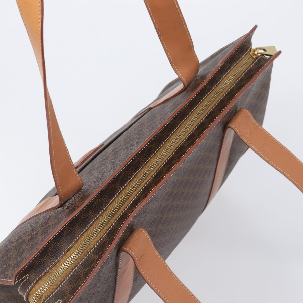 CELINE Macadam Shoulder Bag PVC Brown Gold Tone Auth ka6741