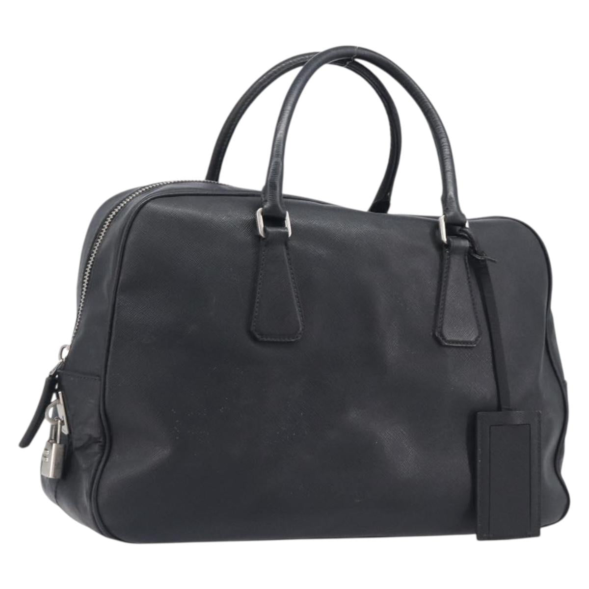 PRADA Hand Bag Saffiano leather Black Silver Auth ka6744